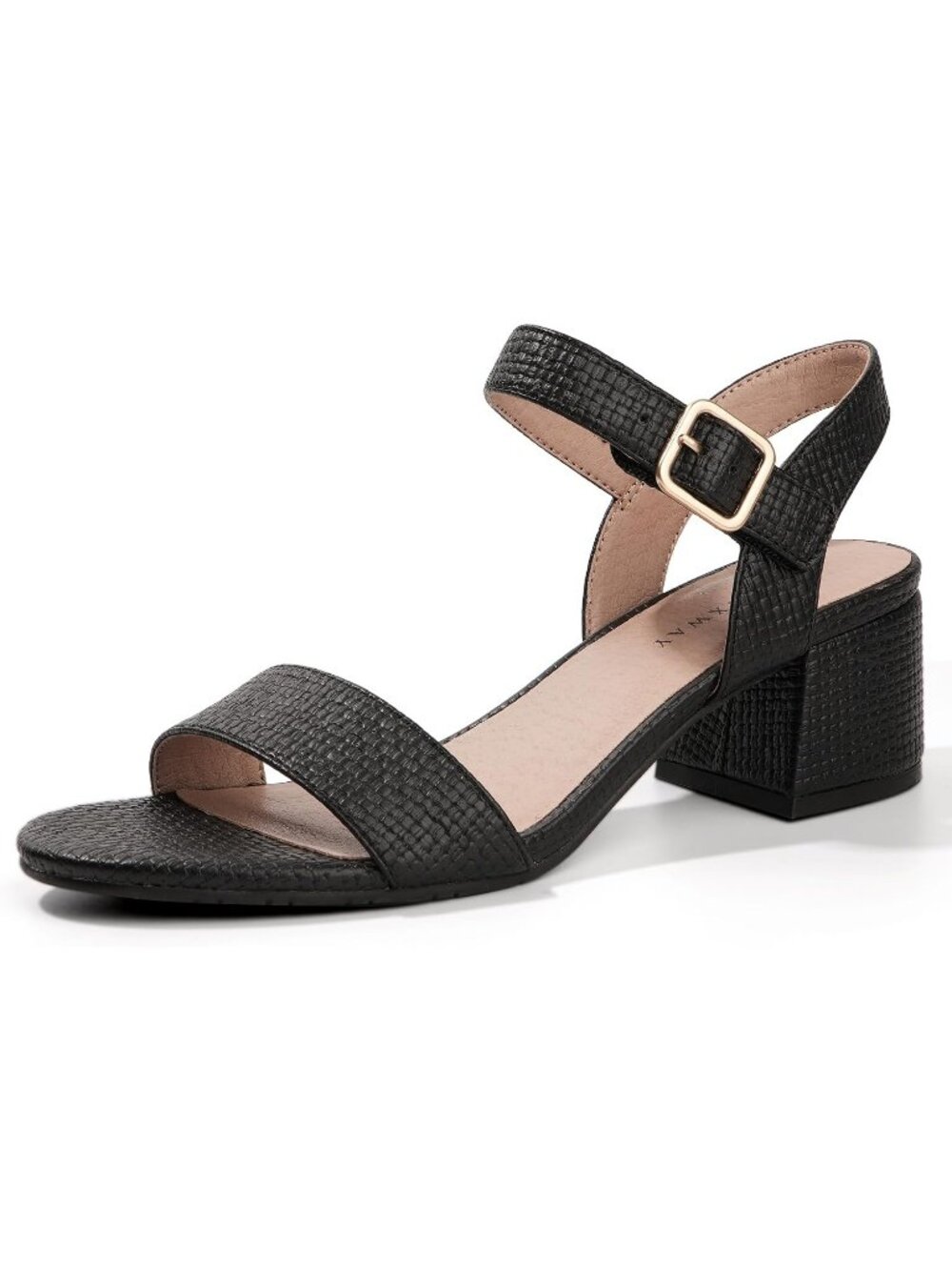 Women's Black Open Toe Ankle Strap Block Chunky Heels Pumps Shoes For Wedding